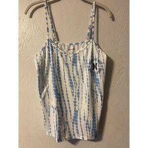 Hurley Womens Blue White Tie Dye Camisole Tank Top Adjustable Straps Size Large
